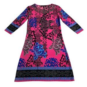 Calessa Dress Womens Small Pink Floral Colorful Geometric Jersey Boho Studded